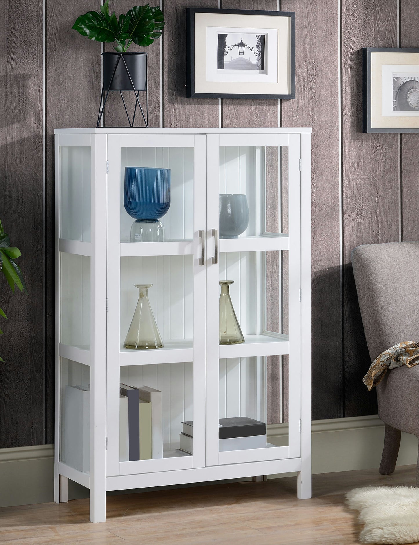 White finish glass display cabinet