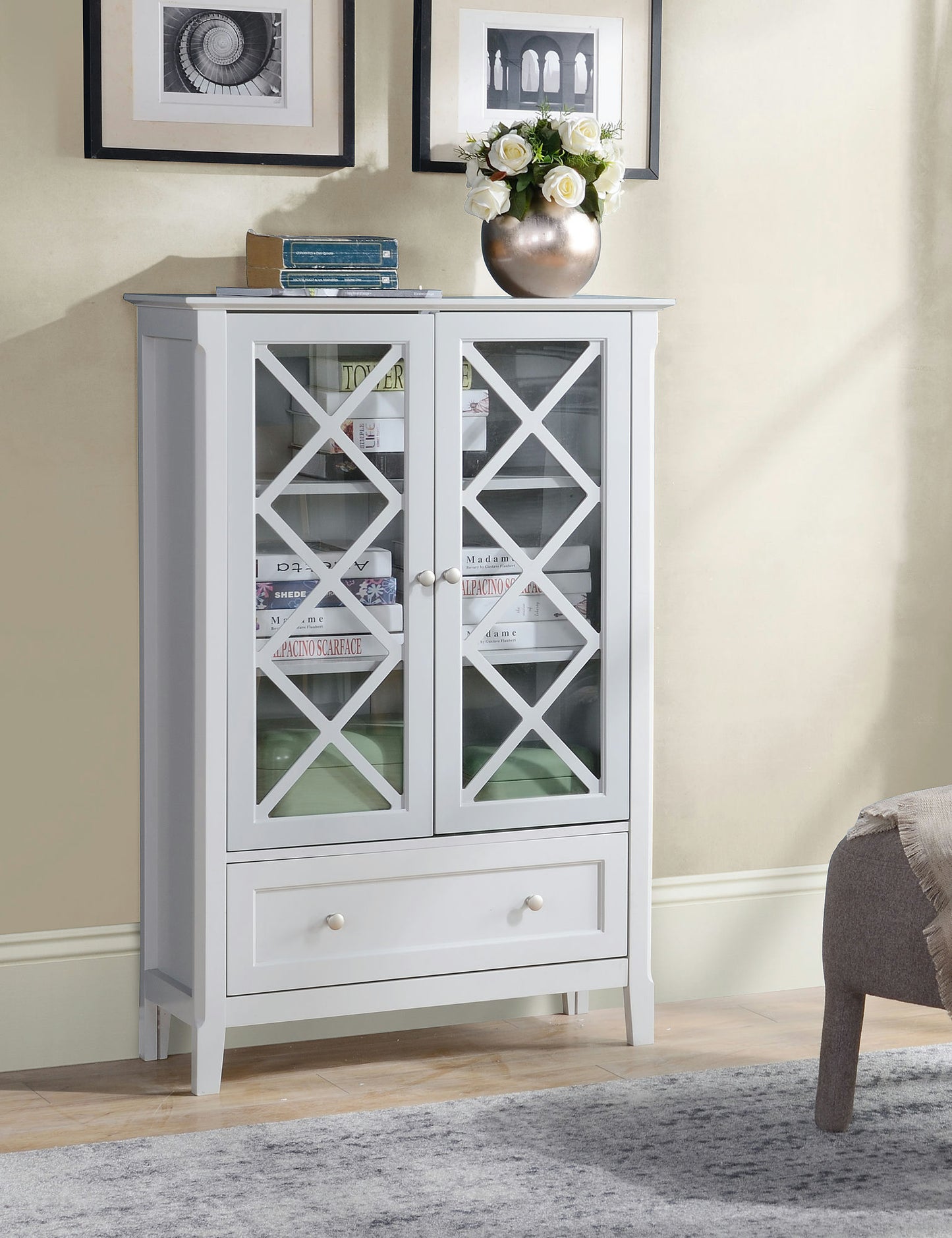 Savannah Grey Accent Cabinet With Two Doors and Lower Drawer