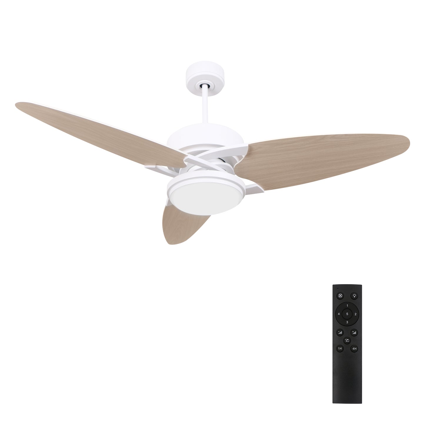 Maddox 52 Inch 3-Blade Ceiling Fan - White/Light Wooden Pattern