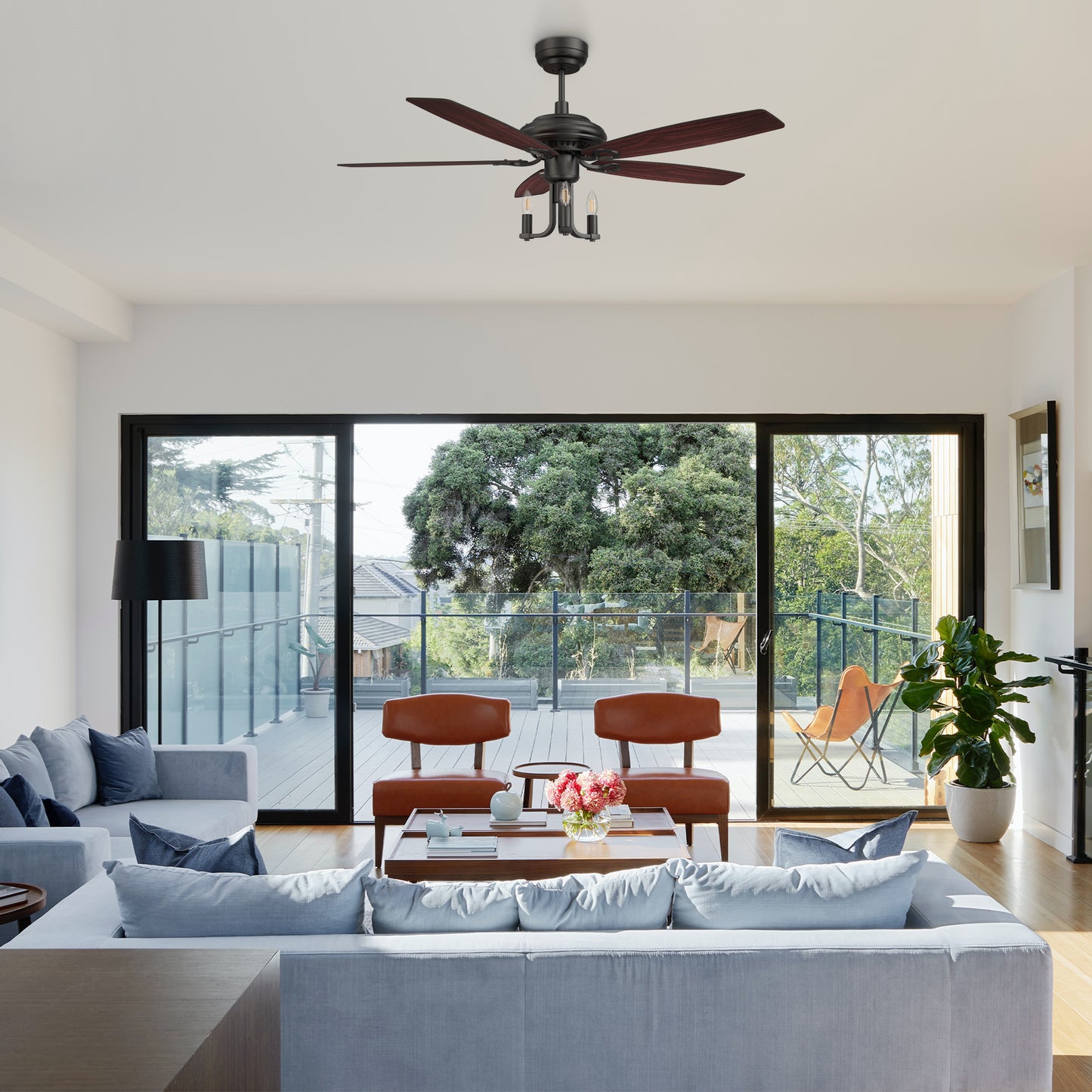 Huntley 52 Inch 5-Blade Ceiling Fan - Black/Brown Wood & Walnut