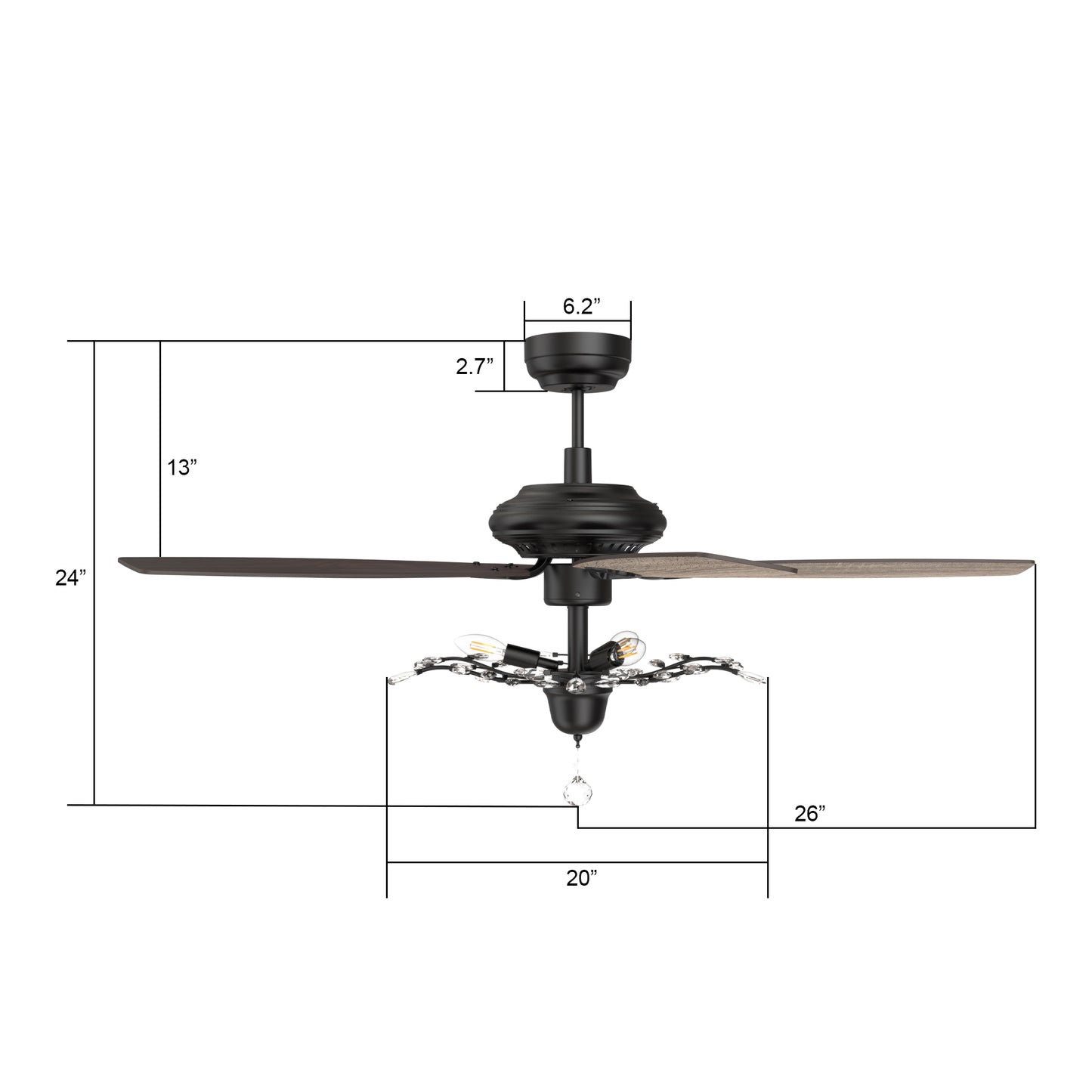 Huntley 52 Inch 5-Blade Ceiling Fan - Black/Walnut (Reversible Blades)
