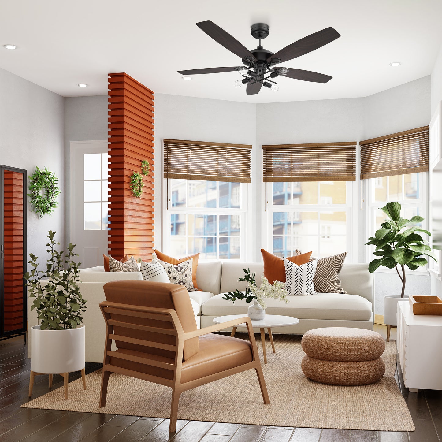 Karson 52 Inch 5-Blade Ceiling Fan - Black/Walnut & Barnwood (Reversible Blades)