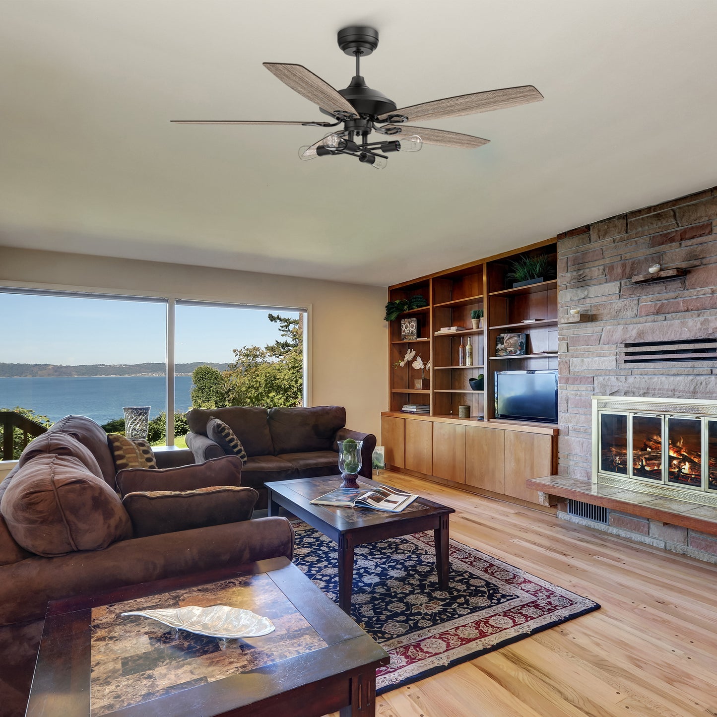 Karson 52 Inch 5-Blade Ceiling Fan - Black/Walnut & Barnwood (Reversible Blades)