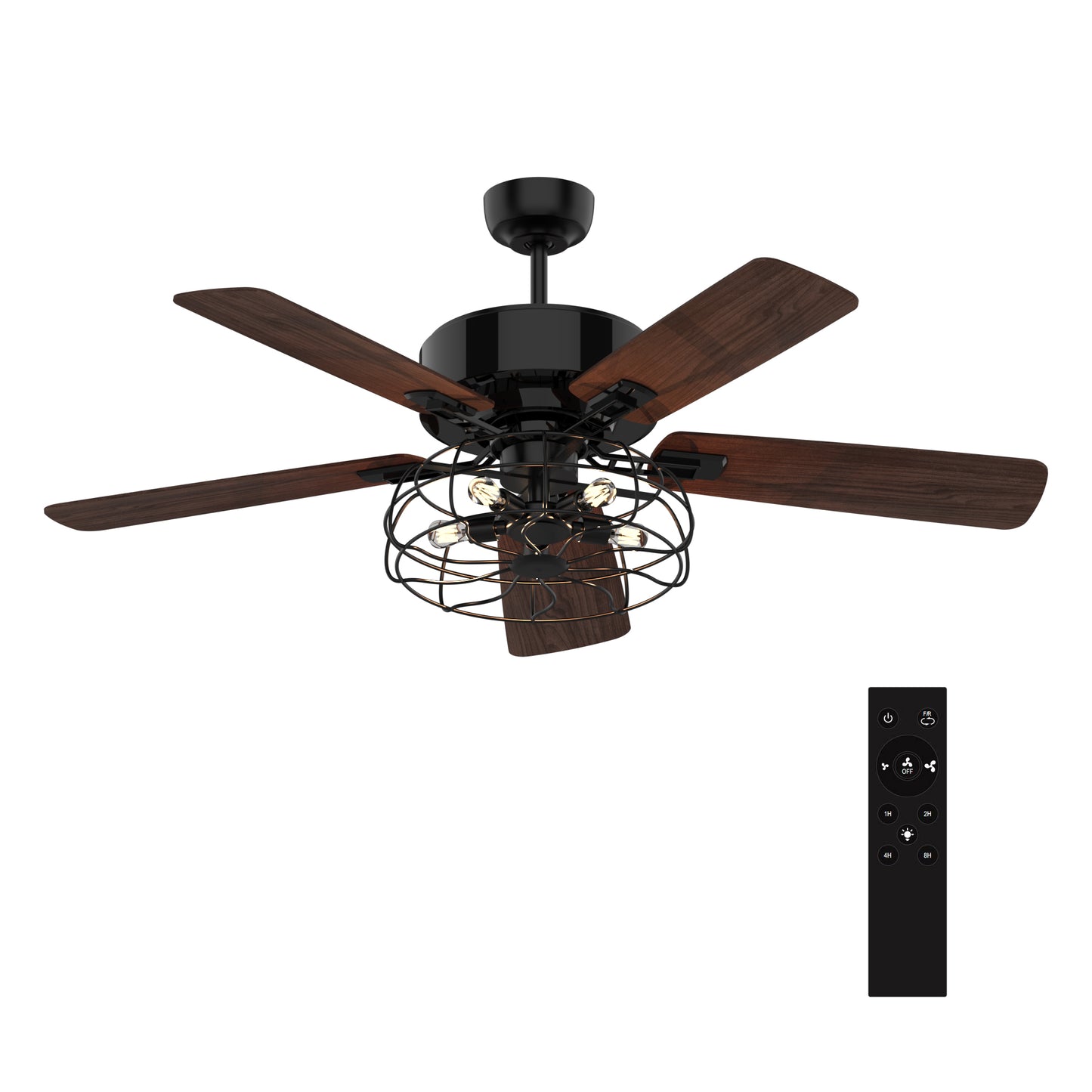 Maverick 52 Inch 5-Blade Ceiling Fan - Black/Walnut Wood