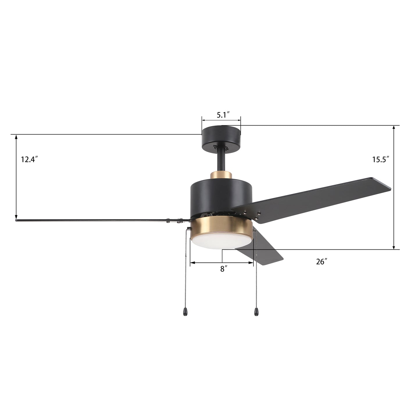 Kesteven 52 Inch 3-Blade Ceiling Fan - Black/Black