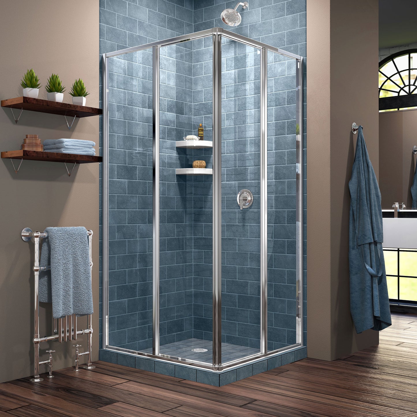 Cornerview 40 1/2 in. D x 40 1/2 in. W x 72 in. H Framed Sliding Shower Enclosure in Chrome