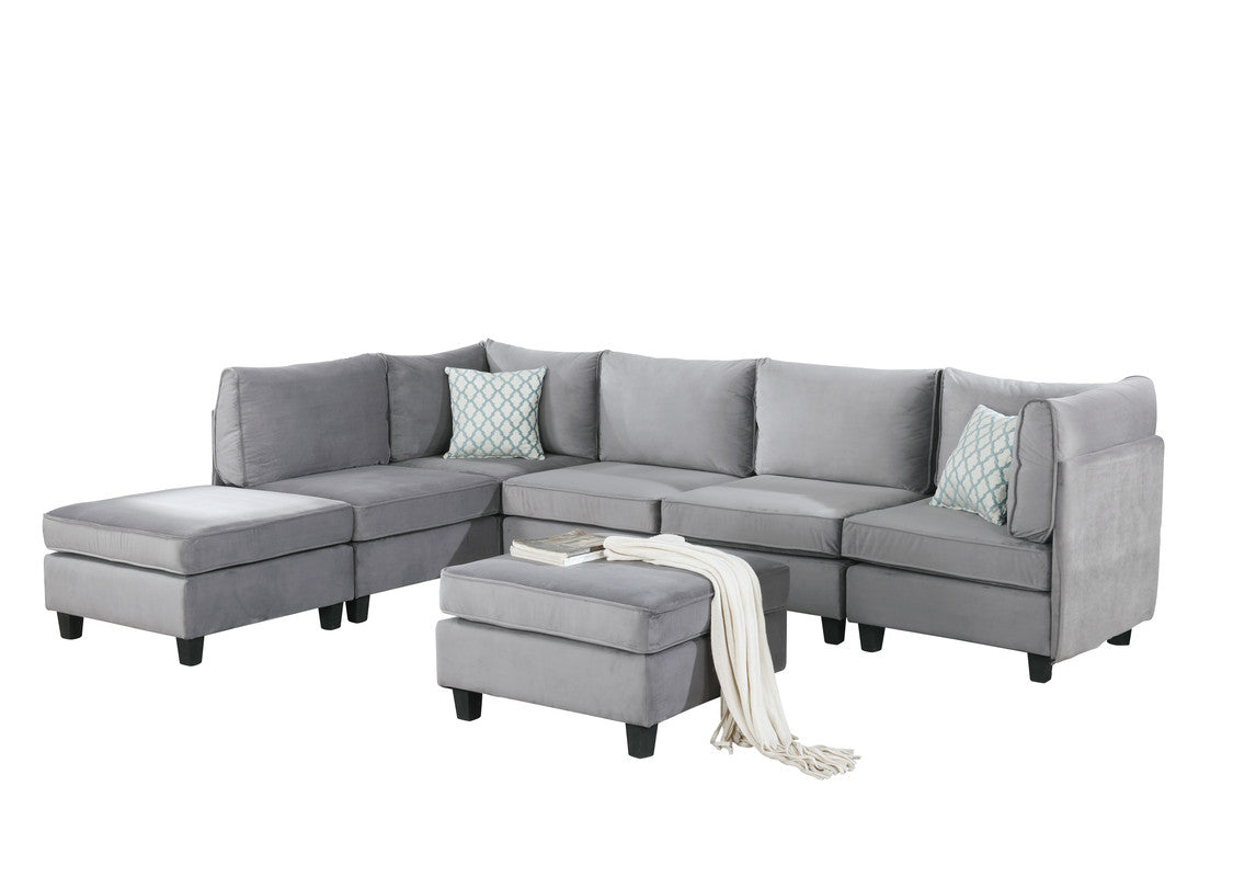 Lilola Home Zelmira Gray Velvet 7Pc Modular Sectional Sofa