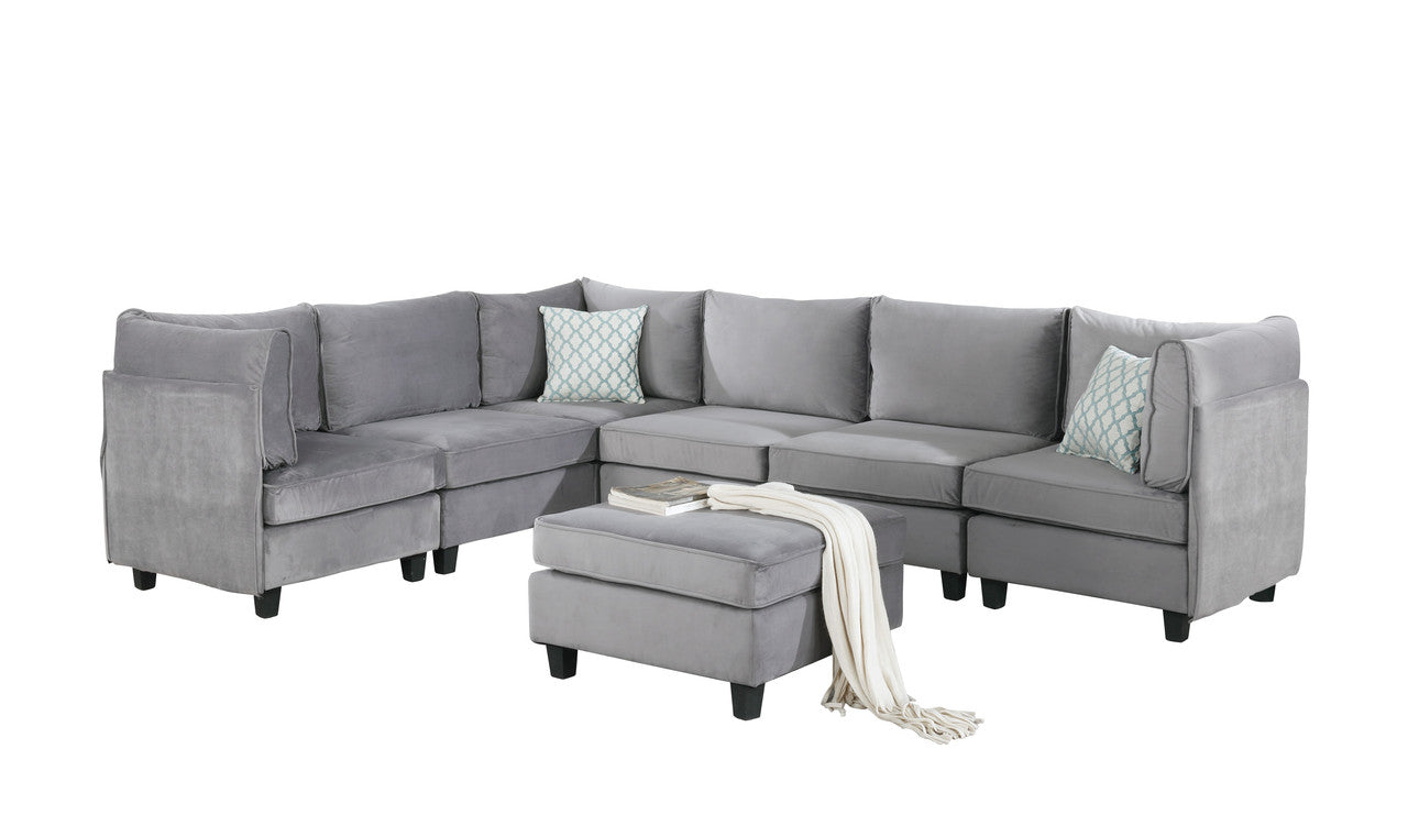Lilola Home Simona Gray Velvet 7Pc Modular Sectional Sofa