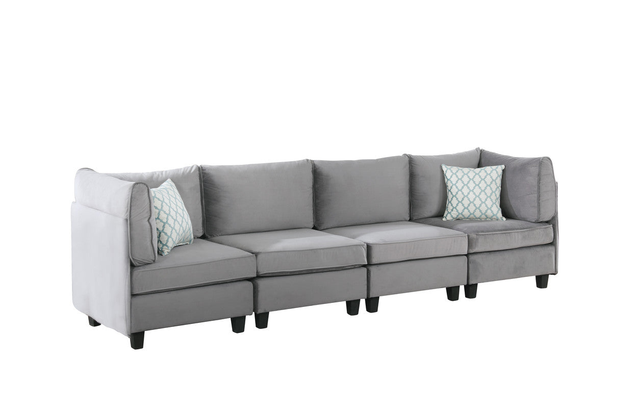 Lilola Home Zelmira Gray Velvet 6Pc Modular Sectional Sofa