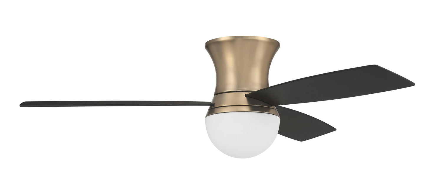 52" Daybreak Flush Ceiling Fan, Brass Finish, black Walnut Blades, WiFi Control