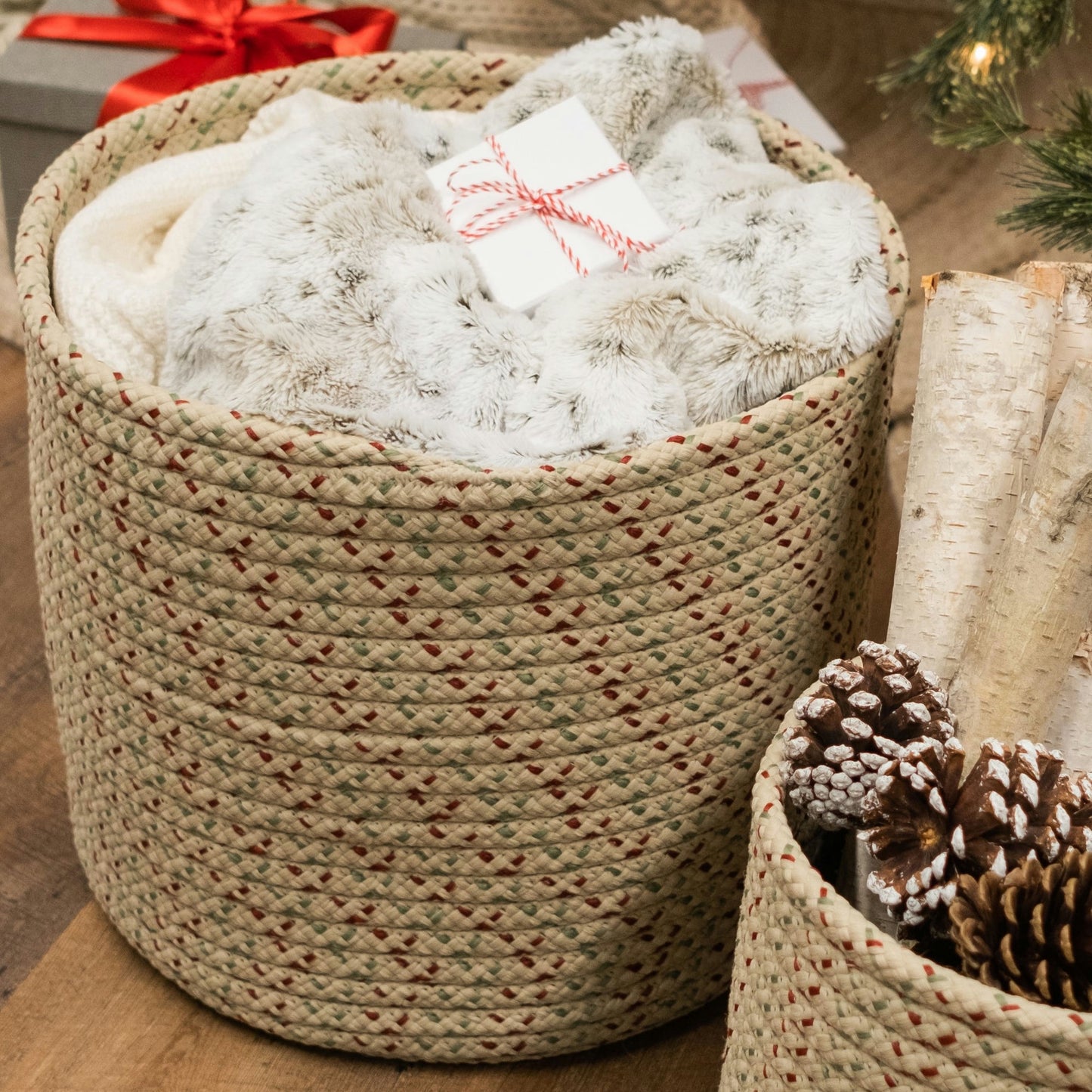 Dasher Woven Holiday Basket - Natural Multi 16"x16"x14"