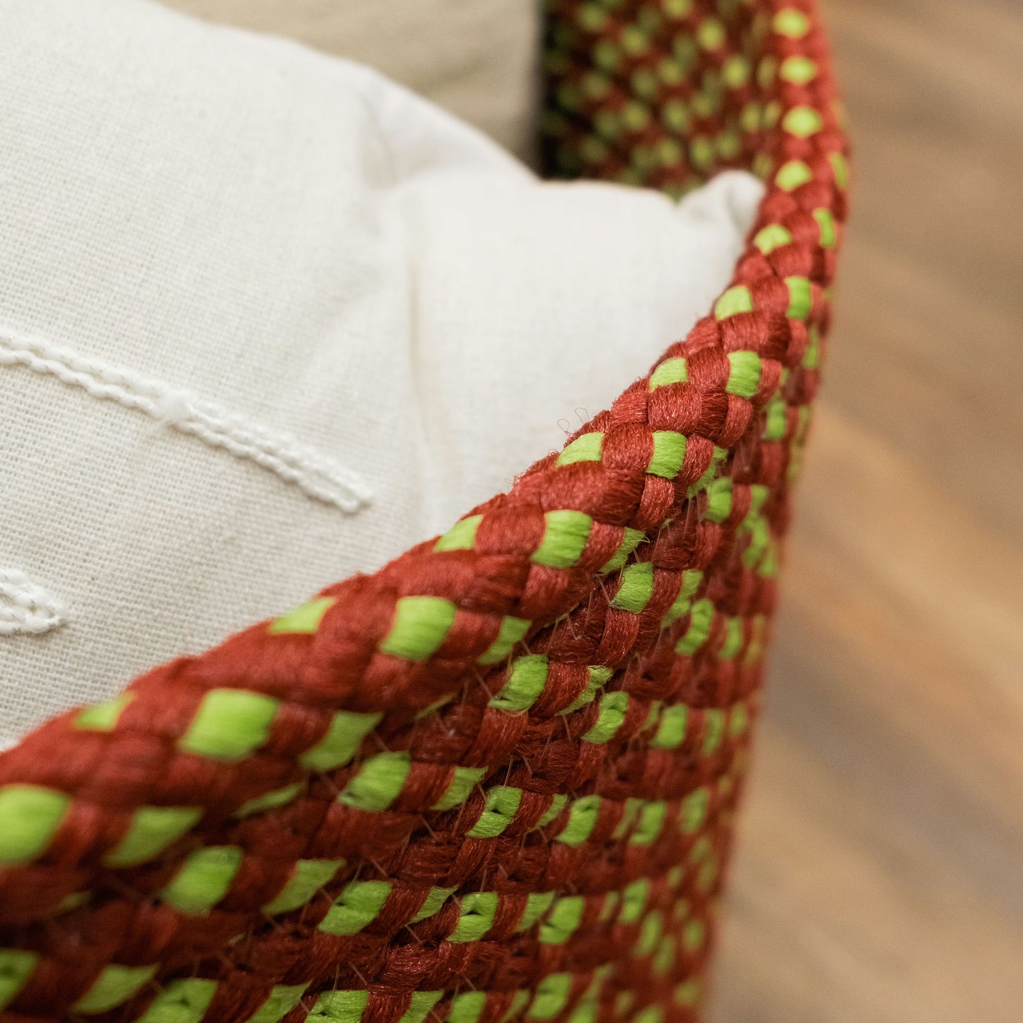 Holiday-Vibes Diamond Weave Basket - Vibe Green/Red 12"x12"x10"