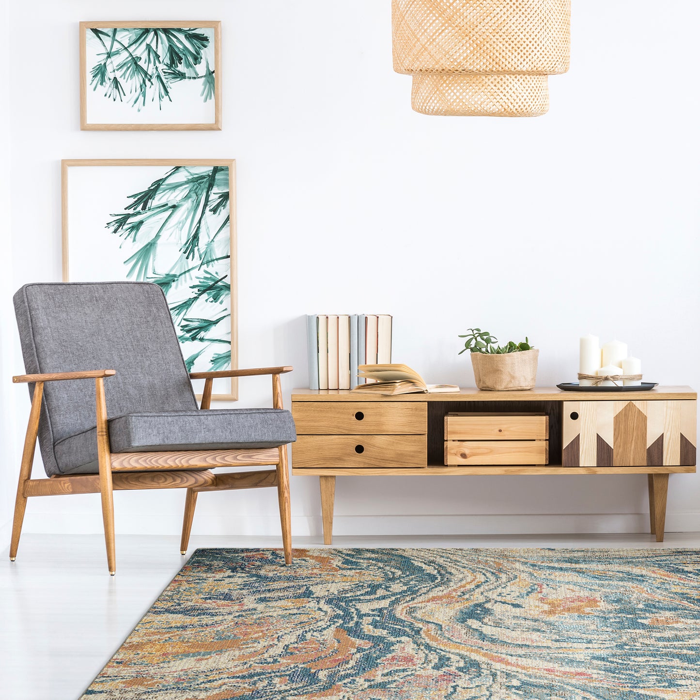 Kaleen Dasha Collection Multi Blue Area Rug 5'5" x 7'9"