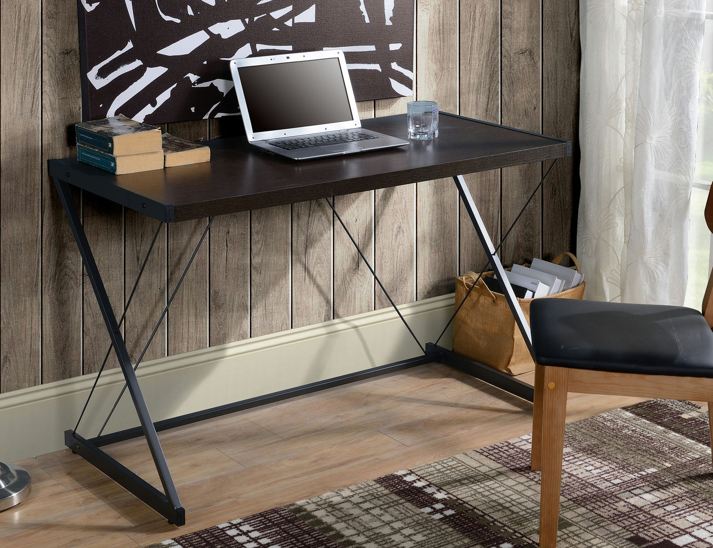 Dark Oak finish computer desk with metal base
