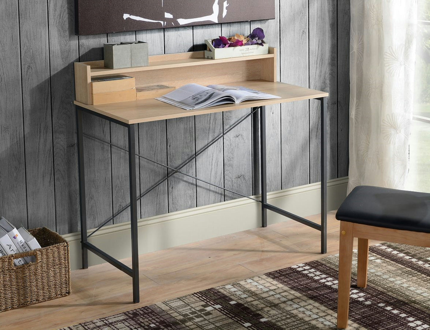 Light Oak Writing Desk with Hutch