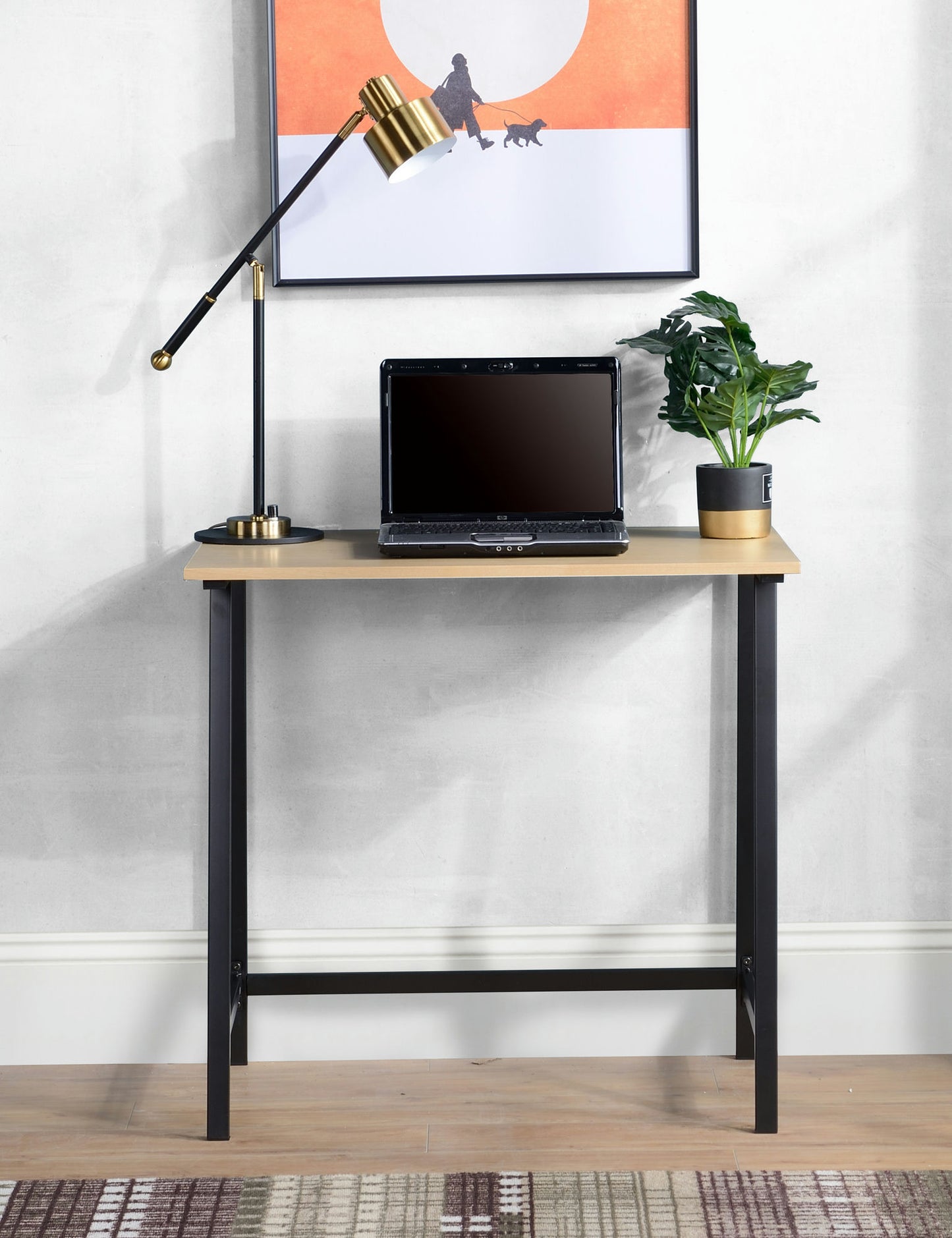 Light Oak finish wood and metal writing desk