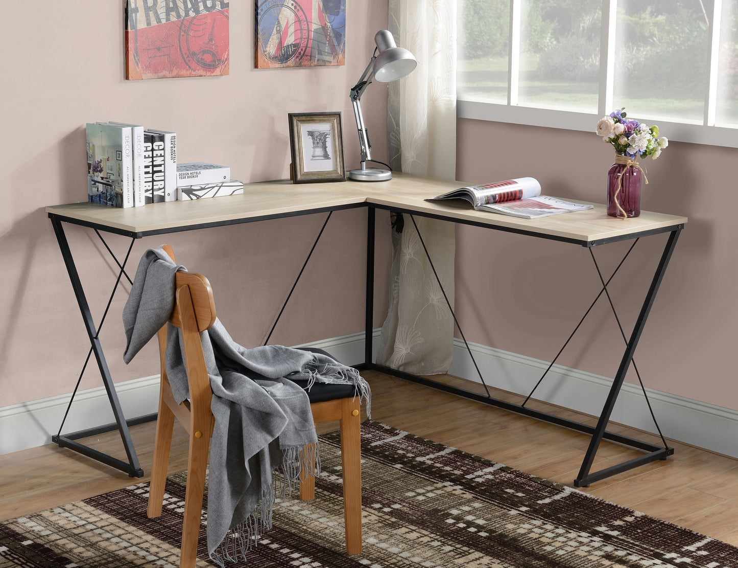 Acardia Light Oak L-Shape Corner Desk