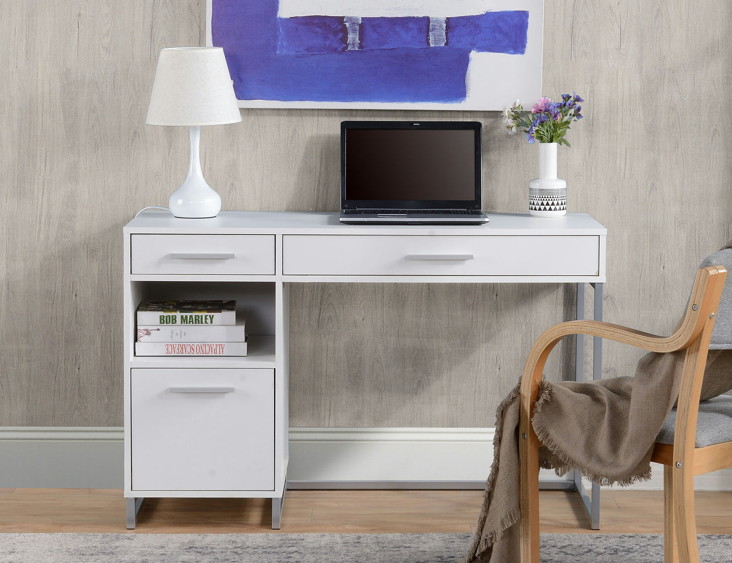 White finish computer desk with Metal legs