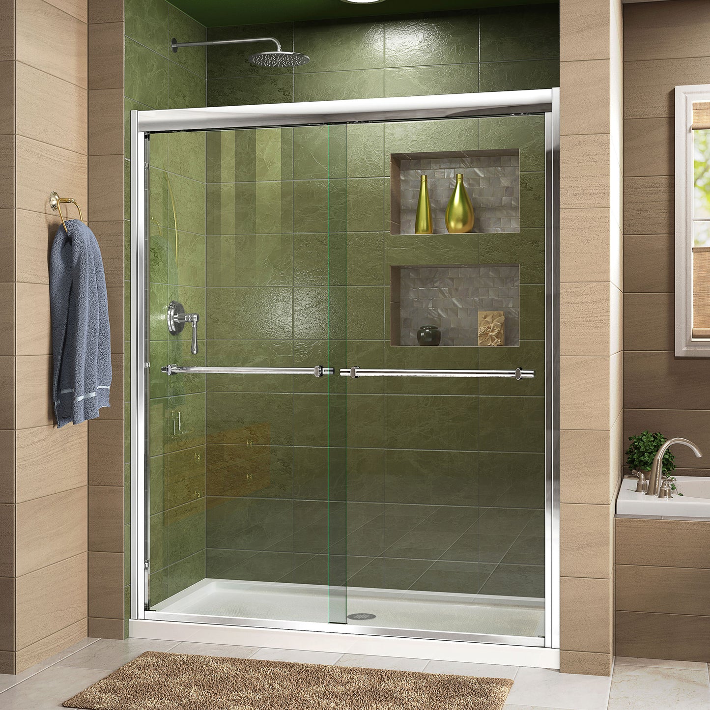 Duet 44-48 in. W x 72 in. H Semi-Frameless Bypass Sliding Shower Door in Chrome
