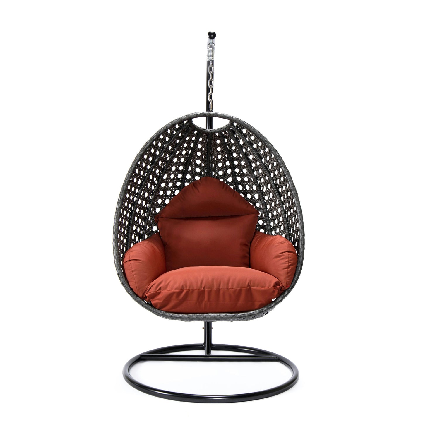 LeisureMod Charcoal And Cherry Wicker Hanging Egg Swing Chair