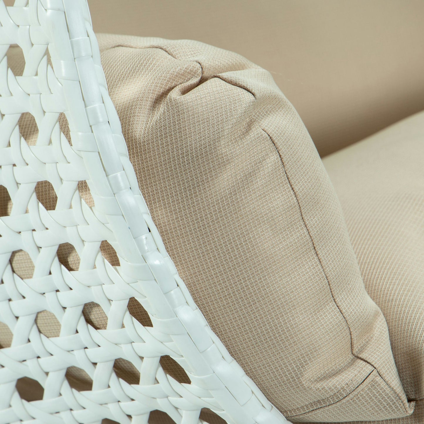 LeisureMod White And Beige Wicker Hanging 2 person Egg Swing Chair