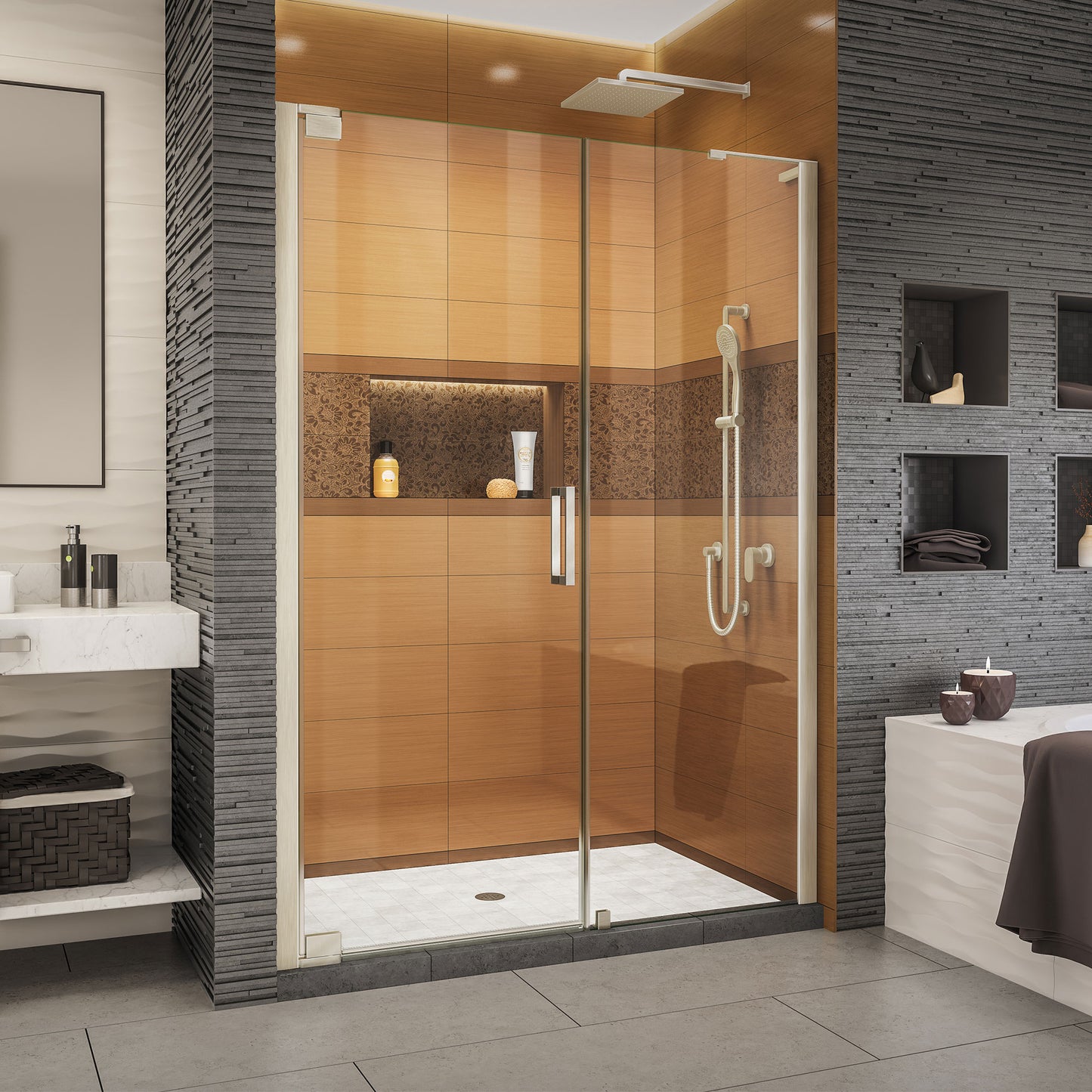 Elegance-LS 49 - 51 in. W x 72 in. H Frameless Pivot Shower Door in Brushed Nickel