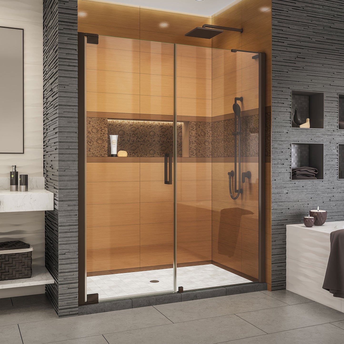 Elegance-LS 63 3/4 - 65 3/4 in. W x 72 in. H Frameless Pivot Shower Door in Oil Rubbed Bronze