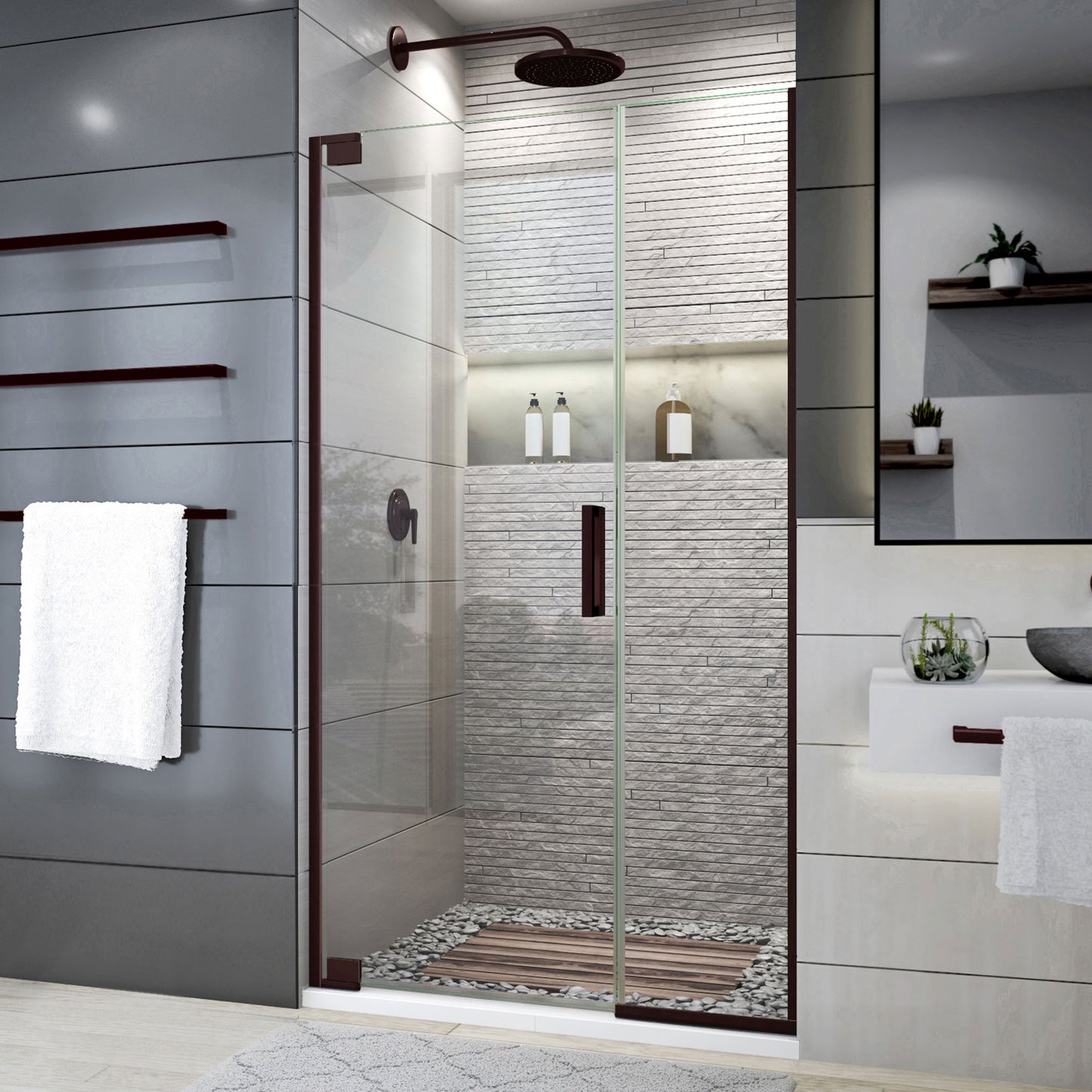 Elegance Plus 39 3/4 - 40 1/2 in. W x 72 in. H Frameless Pivot Shower Door in Oil Rubbed Bronze
