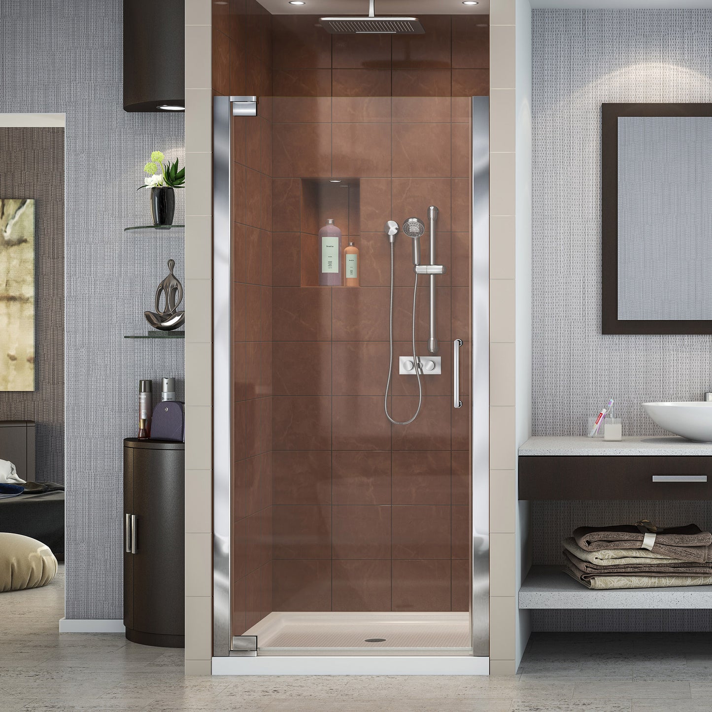 Elegance 32 1/4 - 34 1/4 in. W x 72 in. H Frameless Pivot Shower Door in Chrome
