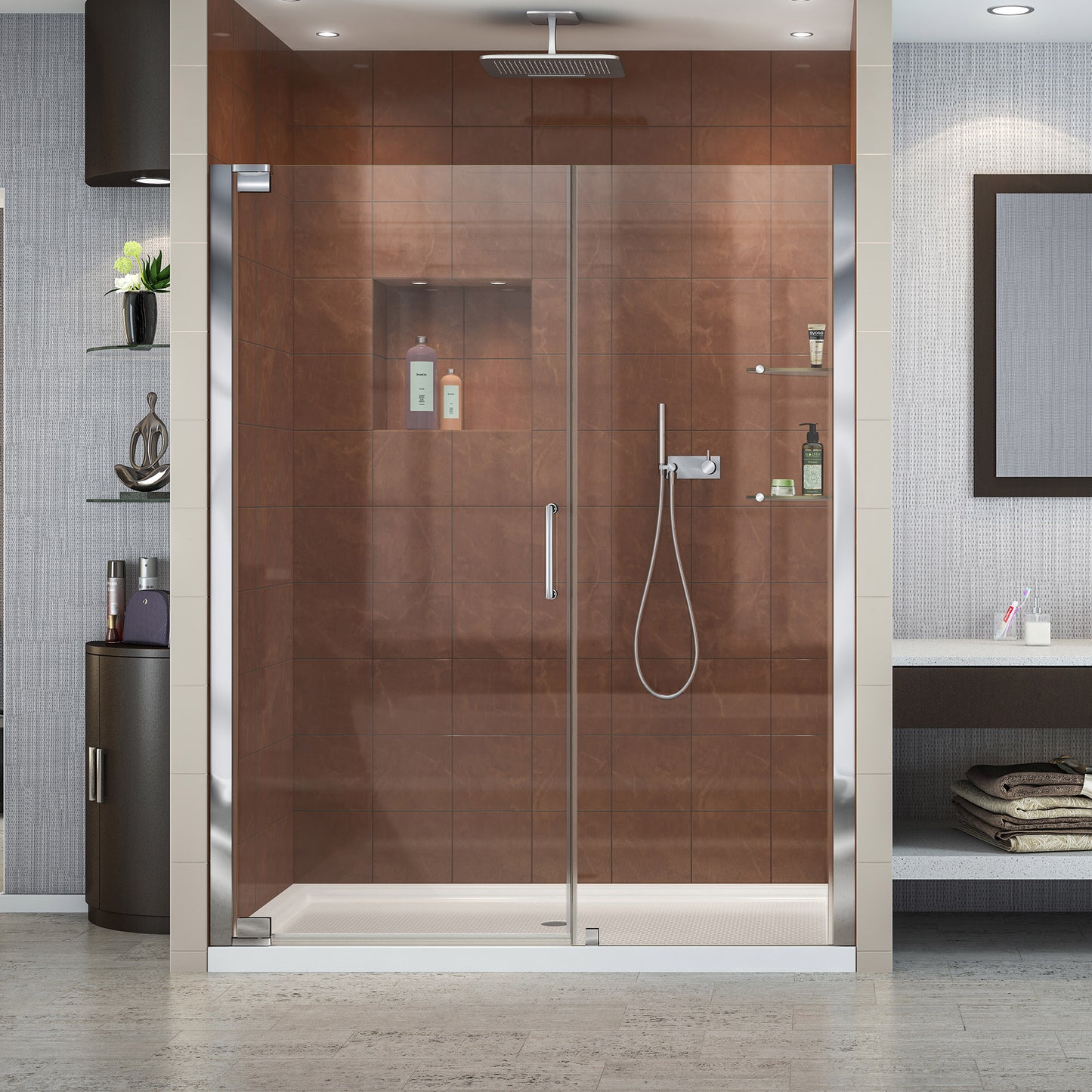 Elegance 59 3/4 - 61 3/4 in. W x 72 in. H Frameless Pivot Shower Door in Chrome