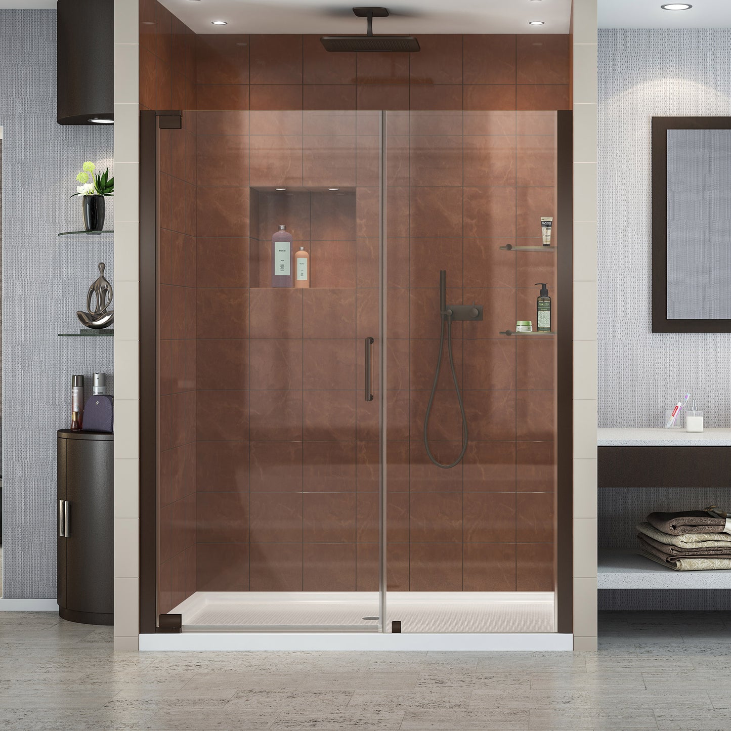 Elegance 56 1/4 - 58 1/4 in. W x 72 in. H Frameless Pivot Shower Door in Oil Rubbed Bronze