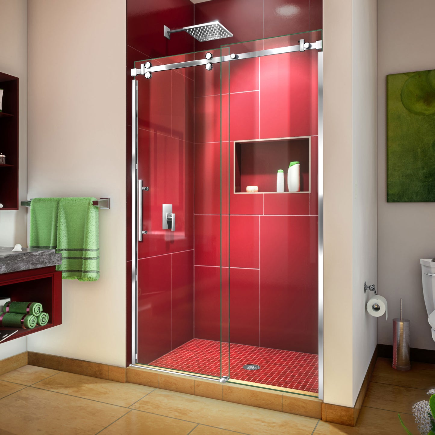 Enigma Sky 44-48 in. W x 76 in. H Frameless Sliding Shower Door in Polished Stainless Steel