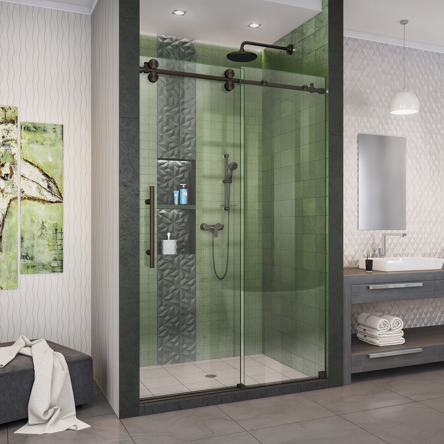 Enigma-XO 44-48 in. W x 76 in. H Fully Frameless Sliding Shower Door in Oil Rubbed Bronze