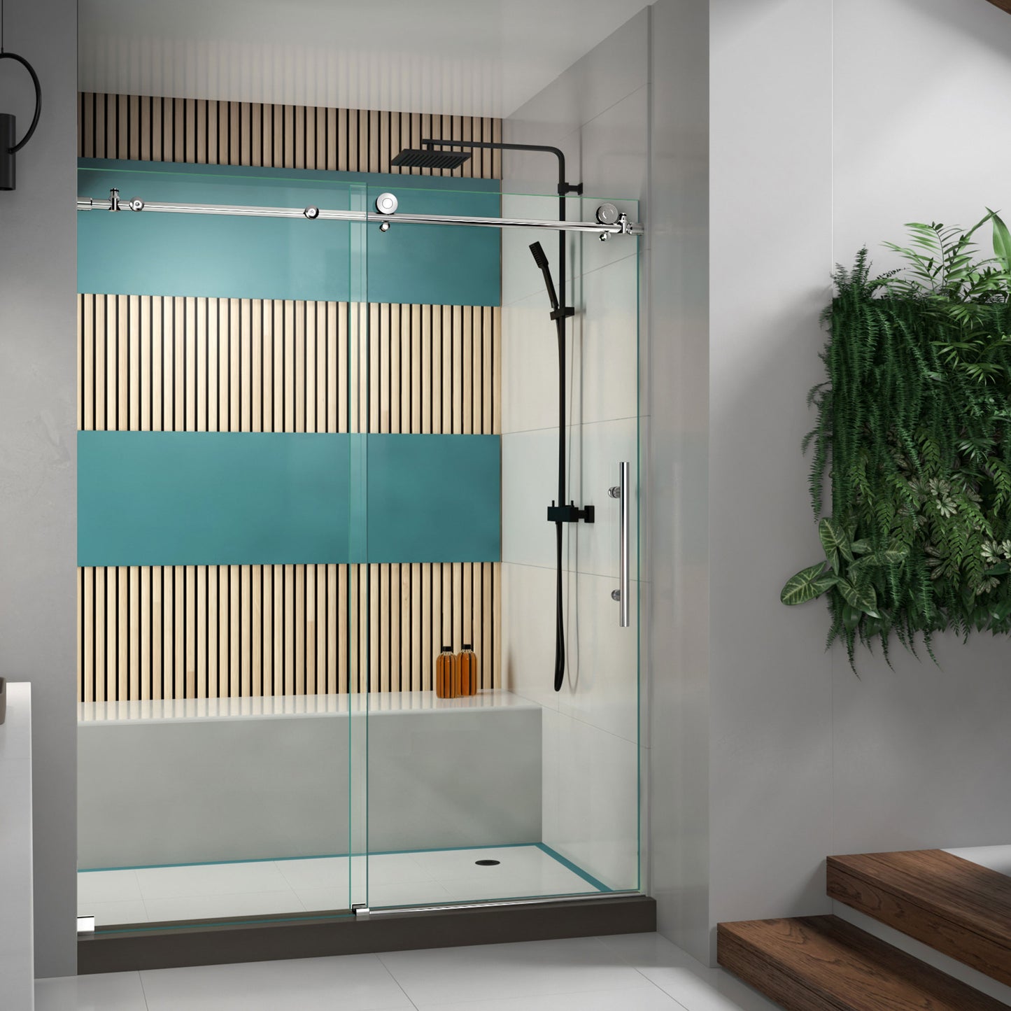 Enigma-X 56-60 in. W x 76 in. H Fully Frameless Sliding Shower Door in Polished Stainless Steel