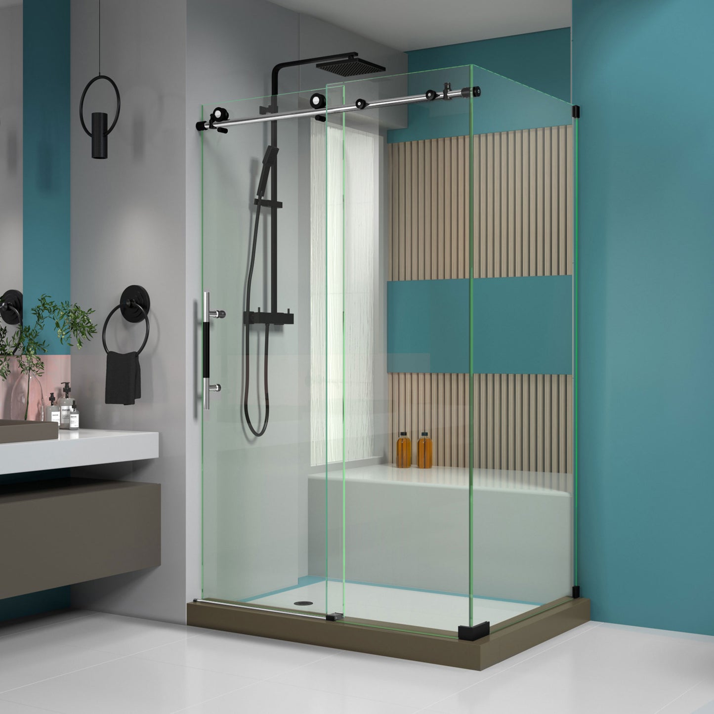 Enigma-XT 34 1/2 in. D x 48 3/8 in. W x 76 in. H Fully Frameless Sliding Shower Enclosure in Tuxedo Finish