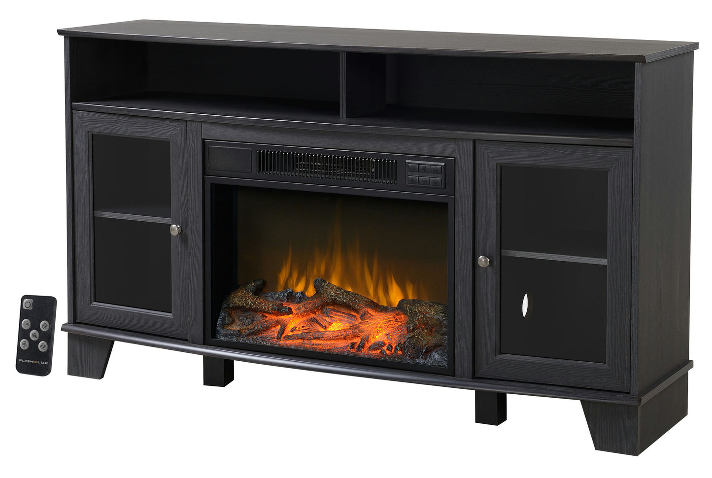 Black Painted Finish TV Stand With Fireplace