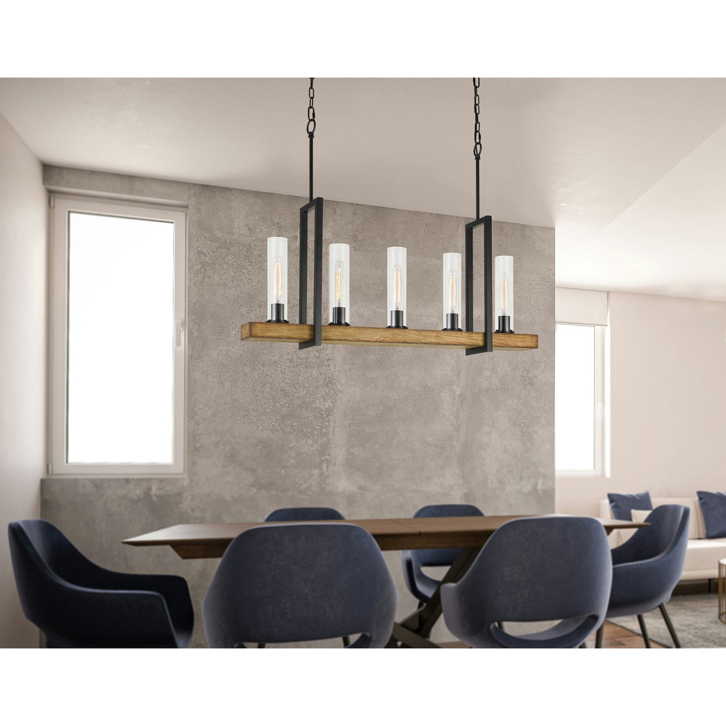 Iron/light oak Pine wood/metal Vienna - Island chandelier