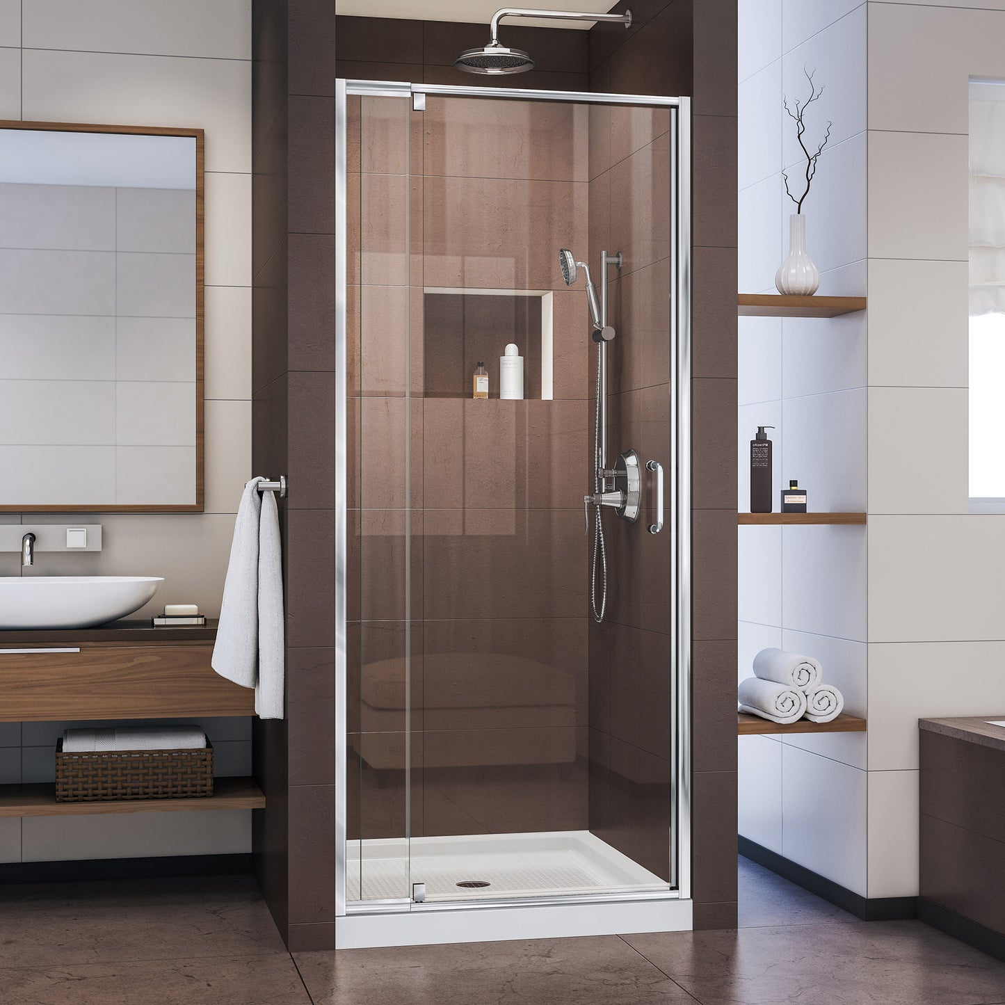 Flex 28-32 in. W x 72 in. H Semi-Frameless Pivot Shower Door in Chrome