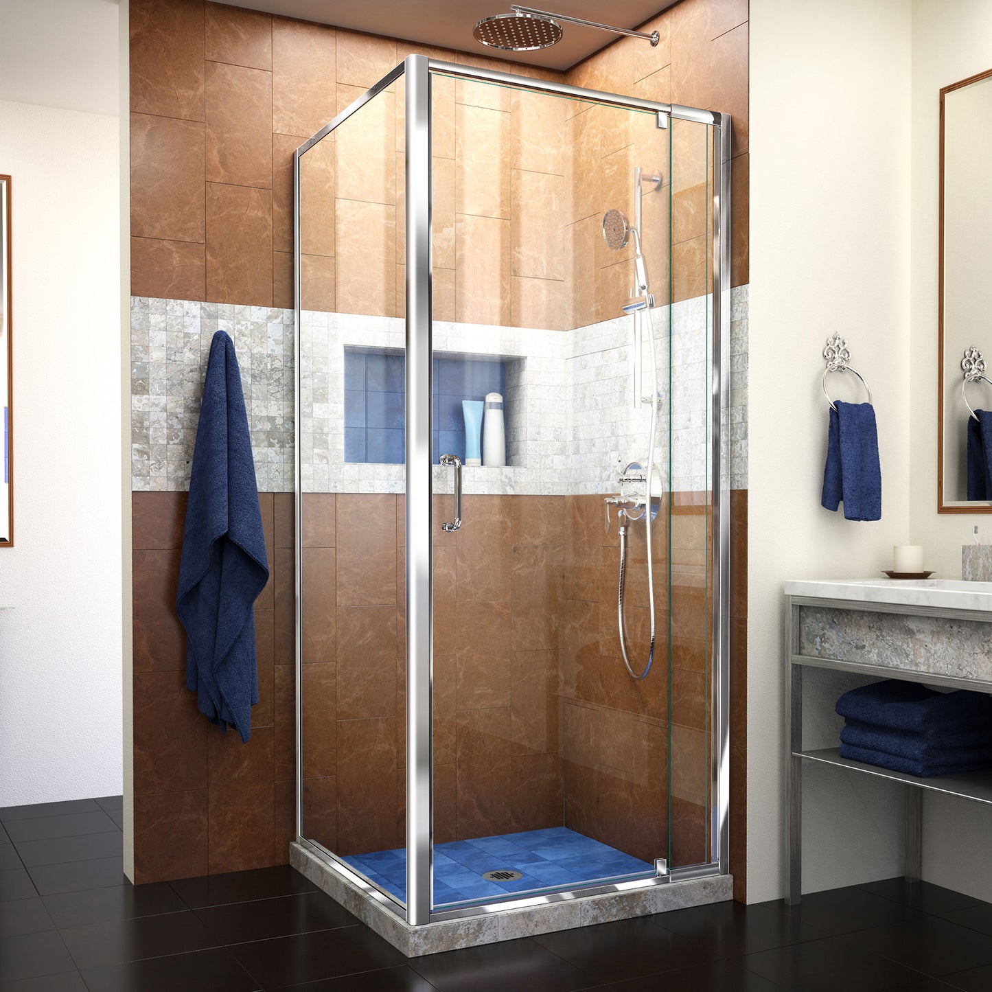 Flex 34 1/2 in. D x 32-36 in. W x 72 in. H Semi-Frameless Pivot Shower Door in Chrome