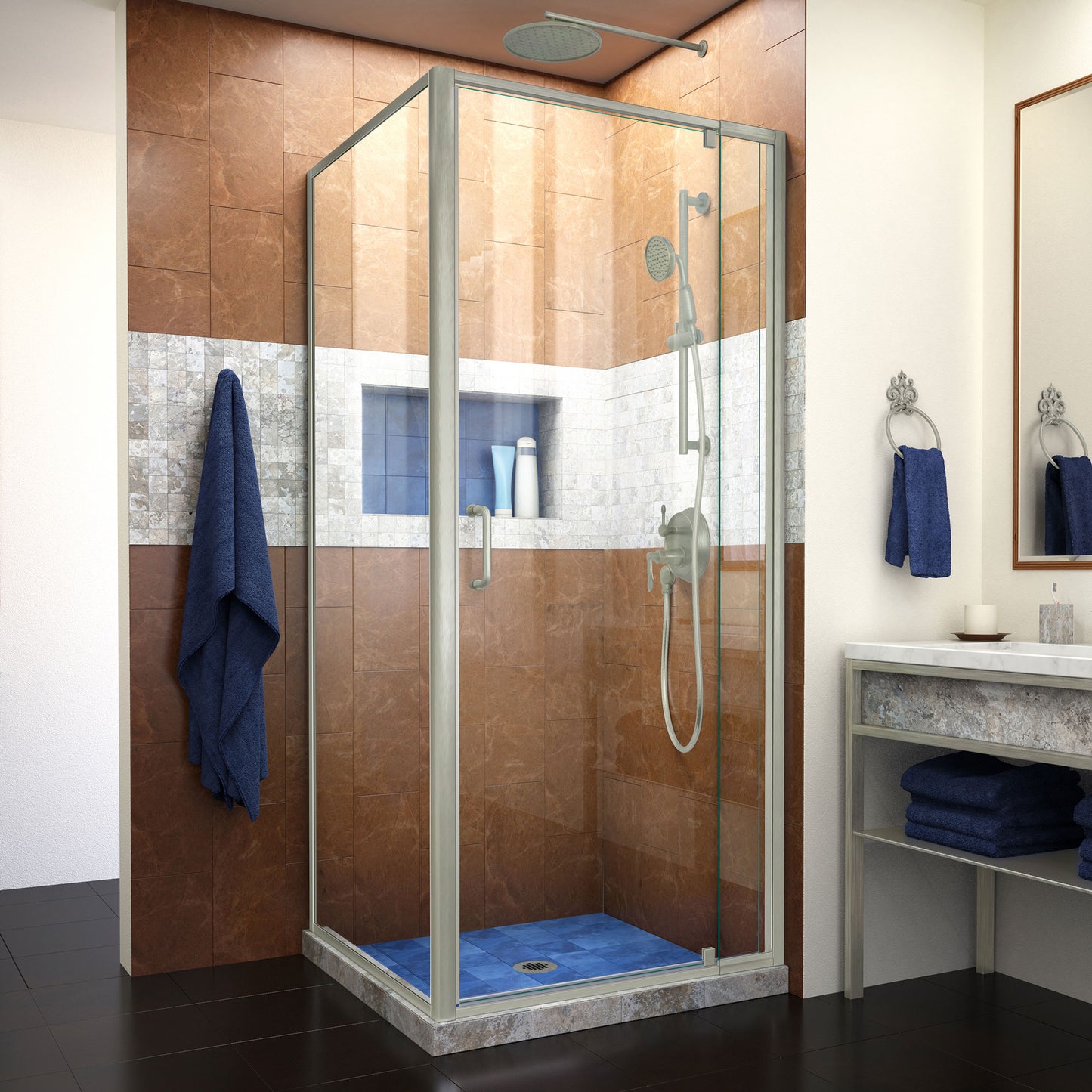 Flex 34 1/2 in. D x 32-36 in. W x 72 in. H Semi-Frameless Pivot Shower Door in Brushed Nickel