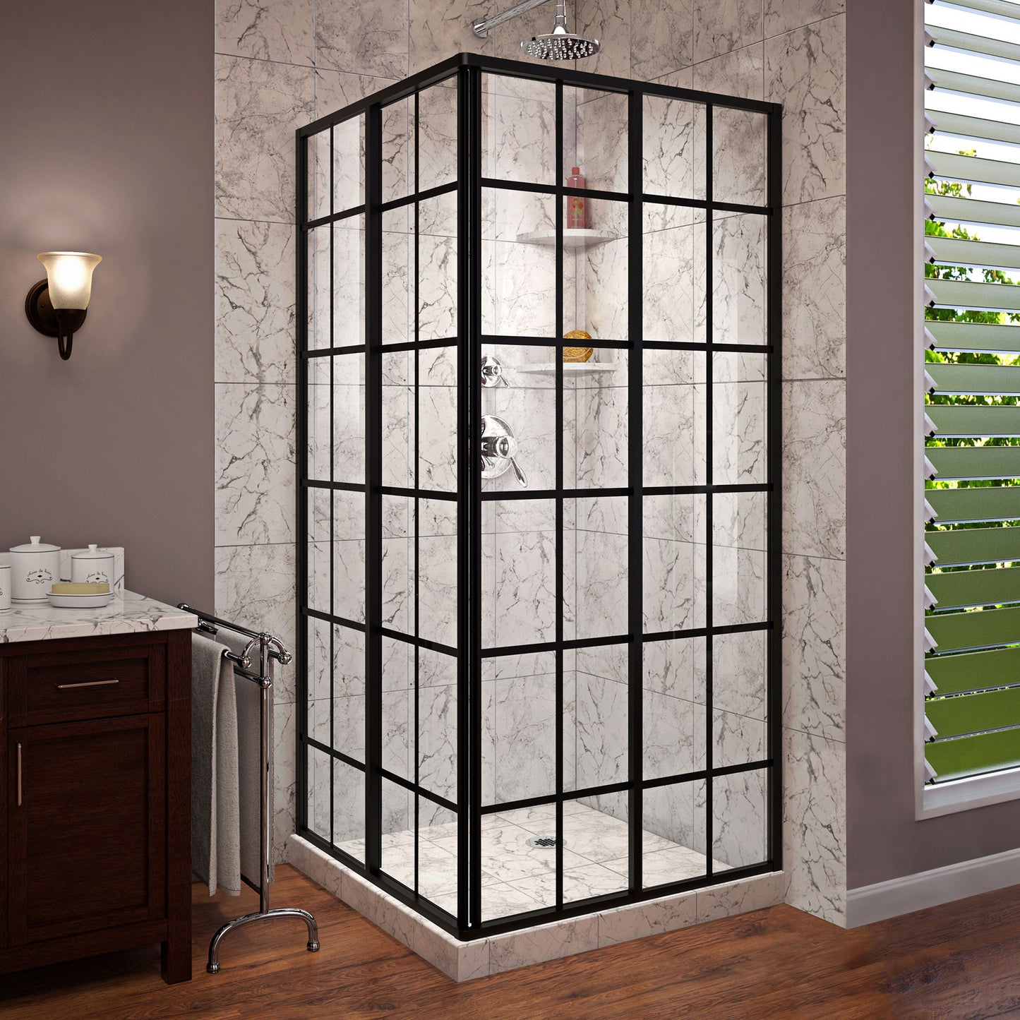 French Corner 40 1/2 in. D x 40 1/2 in. W x 72 in. H Framed Sliding Shower Enclosure in Satin Black