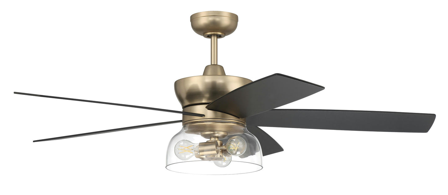 52" Gibson Indoor Brass Ceiling Fan Integrated Light Kit, Rev Blades & Remote