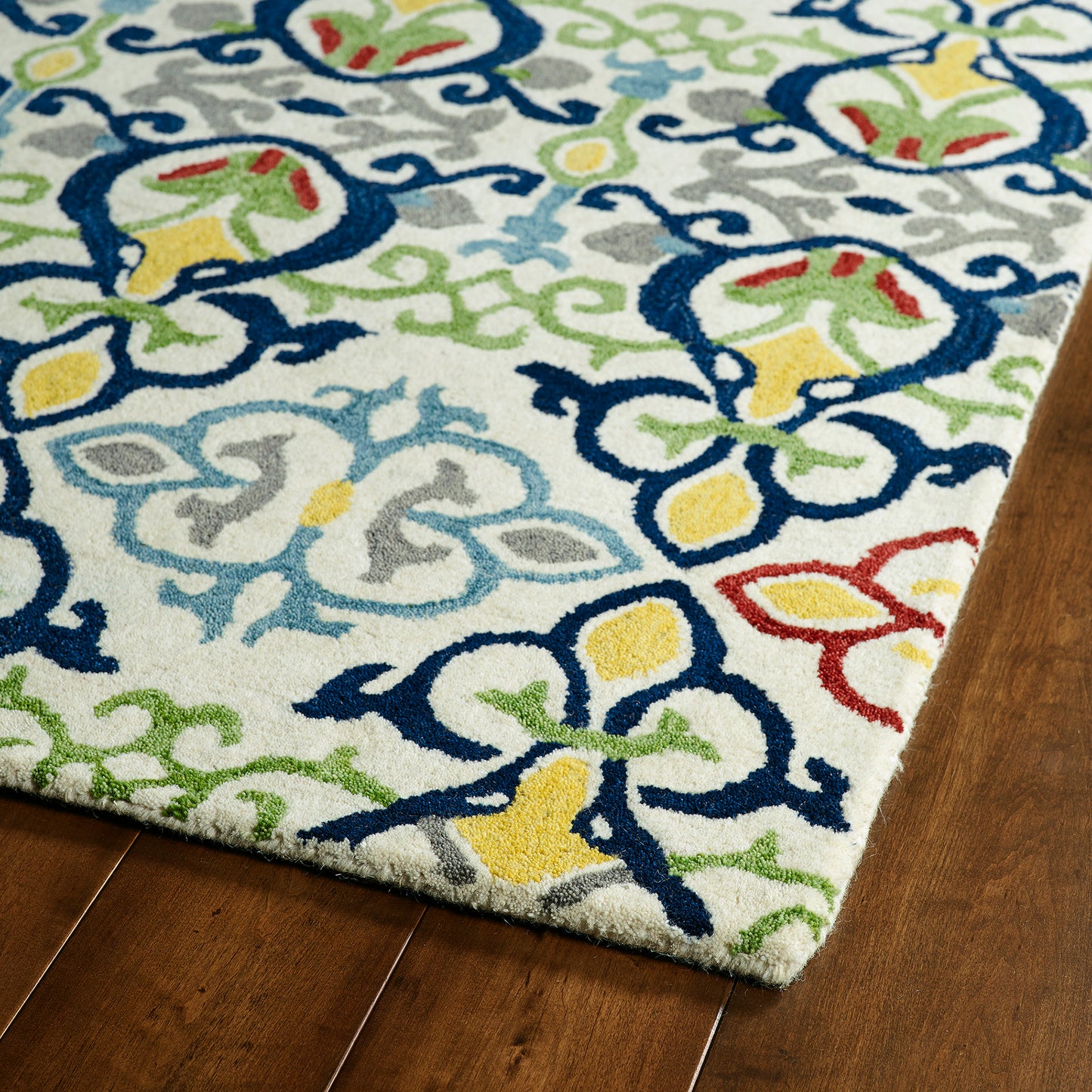 Kaleen Global Inspiration Collection Ivory Navy Runner 2'6" x 8'