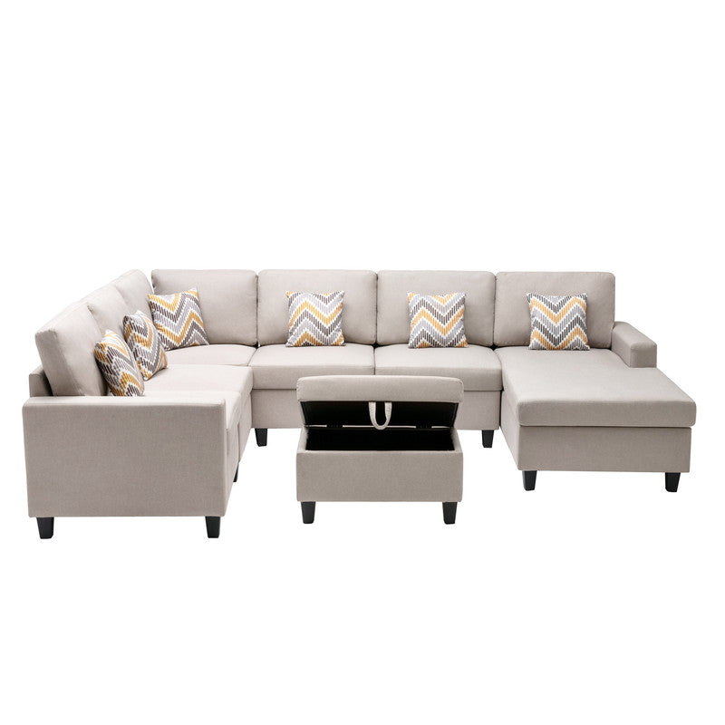 Nolan Beige Linen 7Pc Reversible Chaise Sectional, Storage Ottoman, 89420-20A