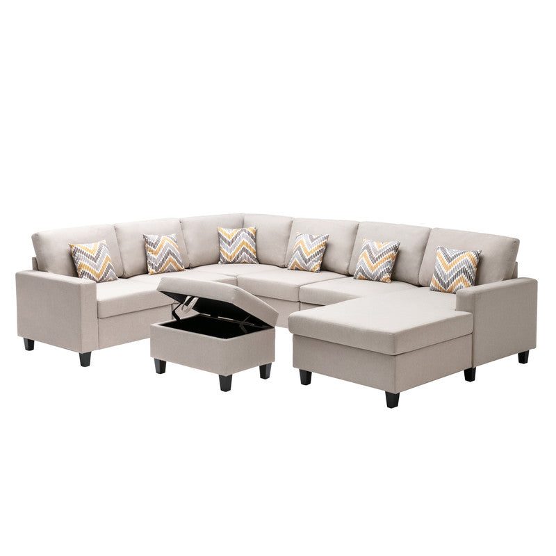 Nolan Beige Linen 7Pc Reversible Chaise Sectional, Storage Ottoman, 89420-20A