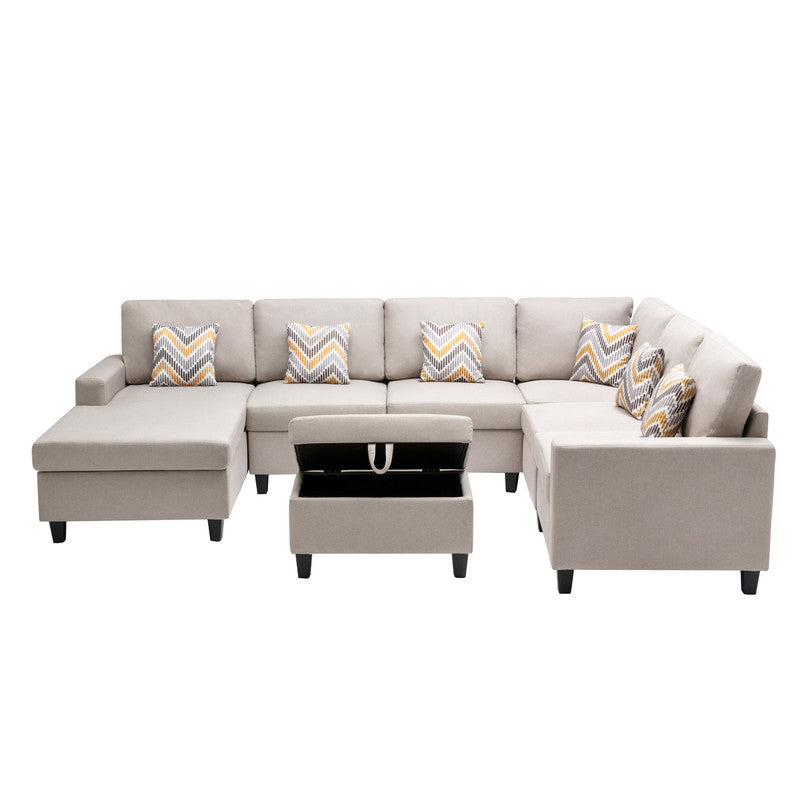 Nolan Beige Linen 7Pc Reversible Chaise Sectional, Storage Ottoman, 89420-20B
