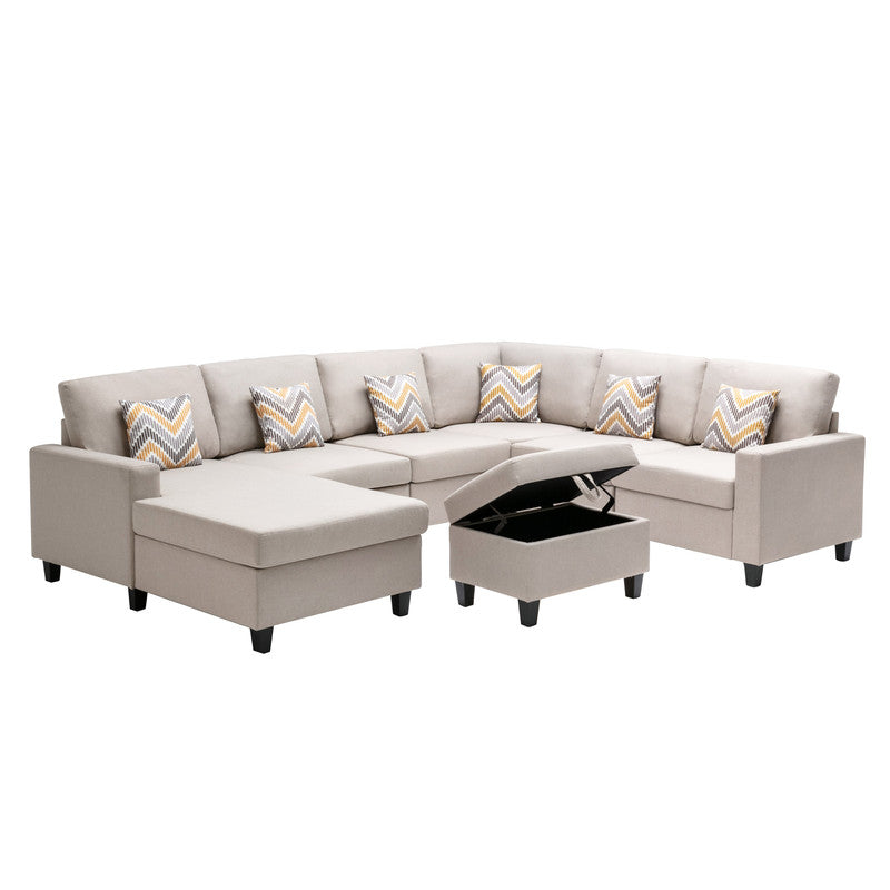 Nolan Beige Linen 7Pc Reversible Chaise Sectional, Storage Ottoman, 89420-20B