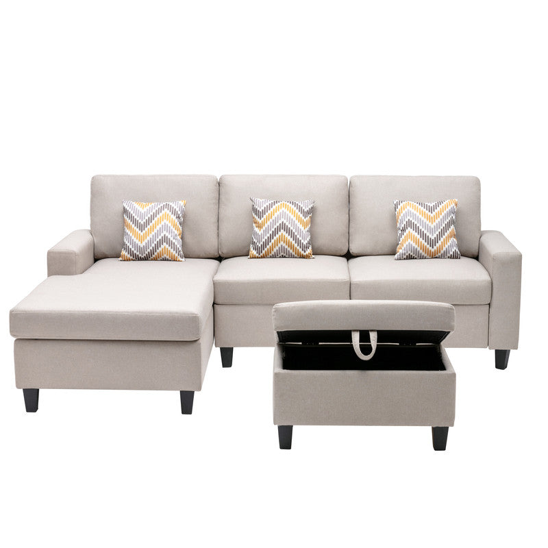 Nolan Beige Linen 4Pc Reversible Sofa Chaise with Storage Ottoman, 89420-21A