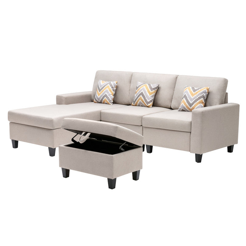 Nolan Beige Linen 4Pc Reversible Sofa Chaise with Storage Ottoman, 89420-21A