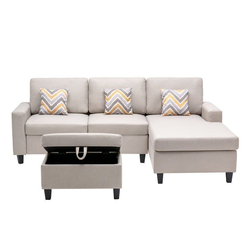 Nolan Beige Linen 4Pc Reversible Sofa Chaise with Storage Ottoman, 89420-21B